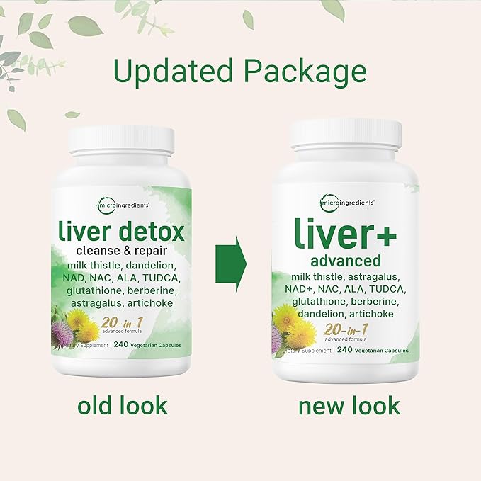 Liver Advanced+ 480 Veggie Capsules | 20-in-1 Complex + Milk Thistle Dandelion NAD NAC ALA TUDCA Glutathione Artichoke Turmeric &amp Astragalus | Non-GMO Gluten Free
