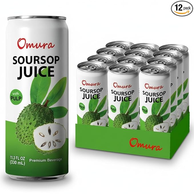 Omura Soursop Juice Drink with Pulp 11.3 Fl Oz (12-Pack) | Refreshing Tropical Fruit Beverage | Graviola Guanabana Juice