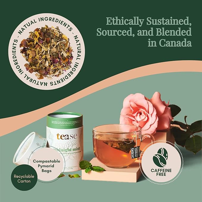 Tease Tea Organic Peppermint Tea - Midnight Mint Digestive Health Herbal Drink Stomach Relief Caffeine Free Drink Made with Peppermint Spearmint and Peach For Calming and Soothing Blend