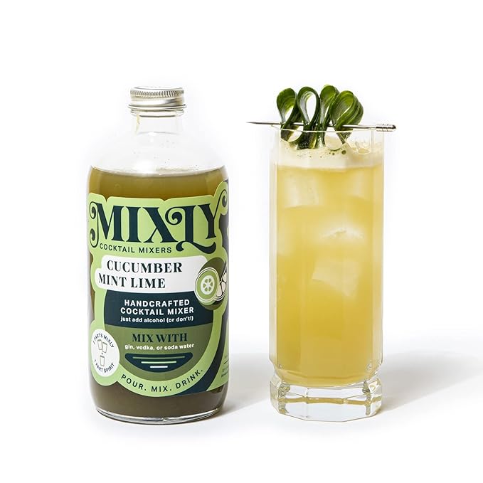 Mixly Cucumber Mint Lime Mixer Made with Fresh Squeezed Juice Ready to Drink Use with Vodka Gin Soda Water 16 oz.