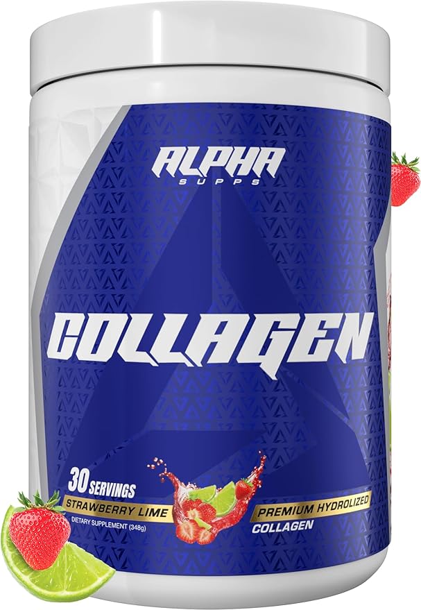 Alpha Supps Premium Hydrolyzed Collagen Protein Powder - Collagen Peptides Supplement for Men &amp Women with Digestive Enzymes - 30 Servings (Strawberry Lime)