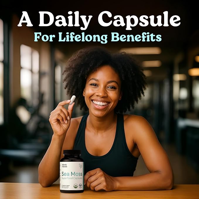Atlantic Naturals Superfood Organic Irish Sea Moss Capsules - 120 Veggie Capsules | Wildcrafted Organic Sea Moss Supplement for Men &amp Women | Better Than Sea Moss Gel | Support Immunity &amp Skin