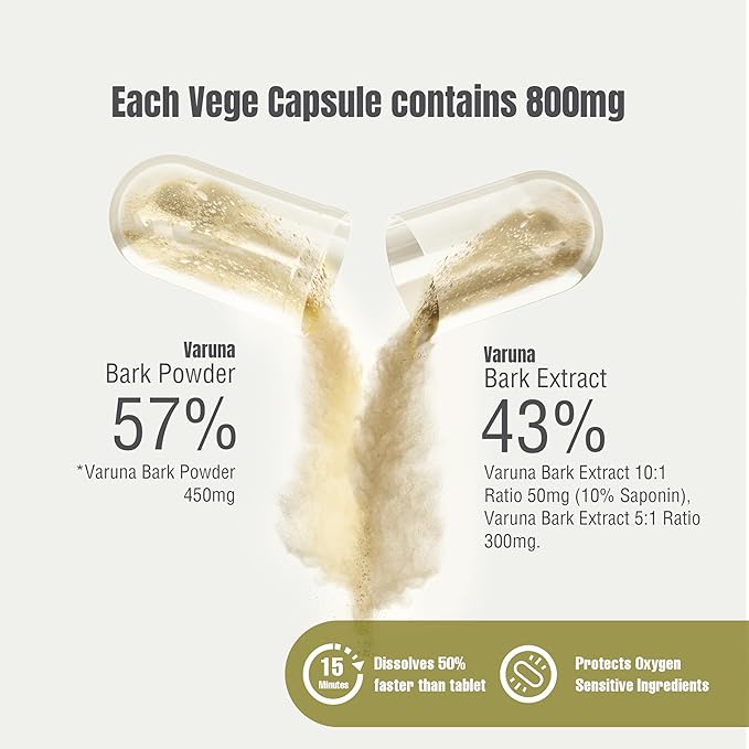 Herbsforever Varuna Nurvala Extract Capsules - Vegan &amp Gluten Free | Plant Based Supplement for Bladder &amp Kidney Function 800 mg per Capsules (60 Nos)