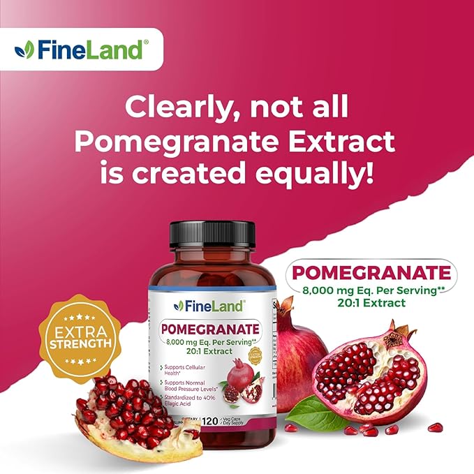 FineLand Pomegranate Extract 20:1 40% Ellagic Acid Standardized Antioxidant Supplement for Cellular &amp DNA Health 120 Veg Capsules 4-Month Supply
