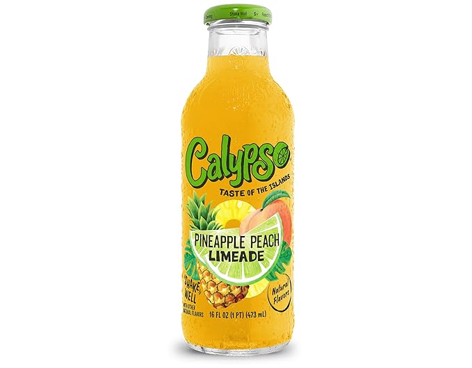 Calypso Limeade Pineapple Peach Limeade Made with Real Fruit 16 Fl Oz Glass Bottles (Pack of 12)