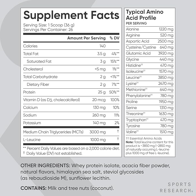 Sports Research Whey Protein Isolate - Sports Nutrition Protein Powder 25g per Serving - 2.06lb Bag Whey Protein - Vanilla Flavor - Bulk Protein Powder 26 Servings
