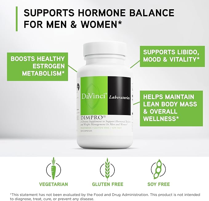 DAVINCI Labs DimPro - Dietary Supplement to Support Hormonal Balance in Men &amp Women &amp Healthy Weight Management* - with Vitamin E and More - Vegetarian - Soy-Free - Gluten-Free - 120 Capsules