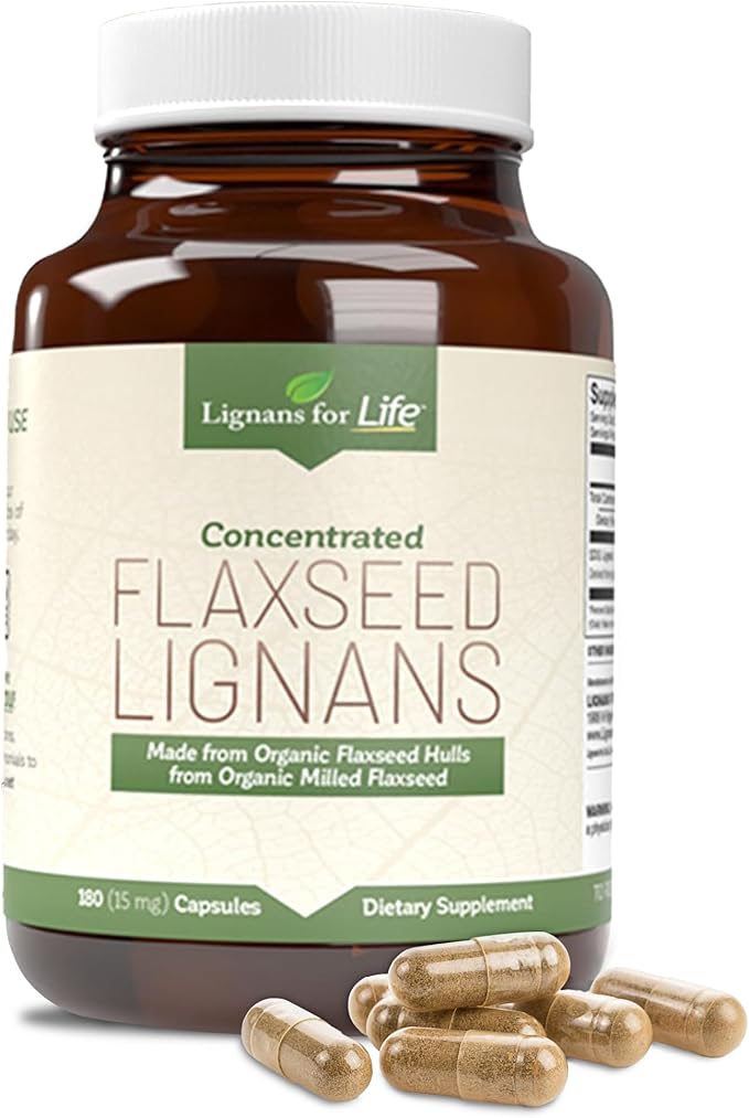 Lignans For Life Flaxseed Lignans for Dogs &amp People + SDG - Omega 3 Fatty Acids High Fiber Antioxidants - Improve Shiny Coat Digestive &amp Heart Health for Dogs 15mg 180 Flaxseed Capsules 1