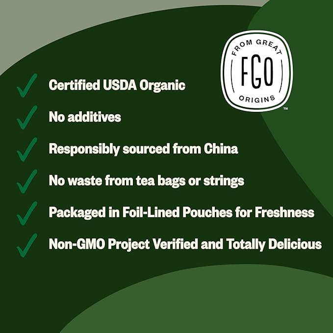 FGO Organic Gunpowder Green Tea Loose Leaf 16oz Bulk Resealable Bag Packaging May Vary (Pack of 1)