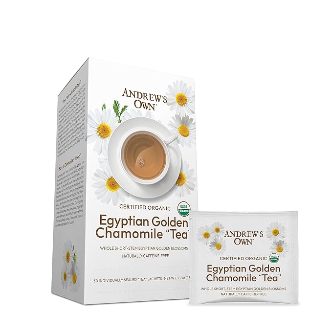 ANDREW LESSMAN Tea - Certified Organic Egyptian Golden Chamomile Tea 60 Sachets - Chamomile Blossoms Cultivated in Nutrient-Rich Soils. Naturally Soothing. Promotes Relaxation. Caffeine-Free.