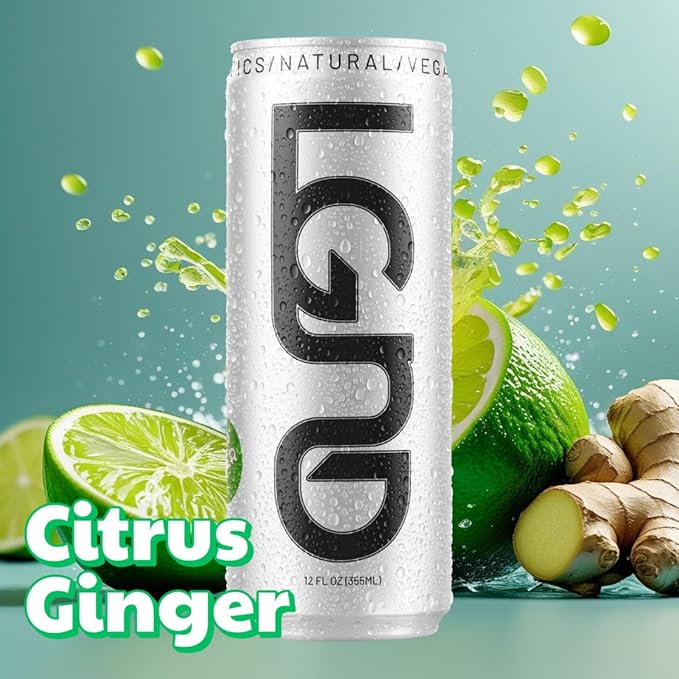 LGND Nootropic Energy Drink | Low-Calorie Focus &amp Gut Support | Ginger Citrus &amp Turmeric | Natural Ingredients Low-Caffeine Carbonated | 12 oz Cans 12-Pack Made in USA