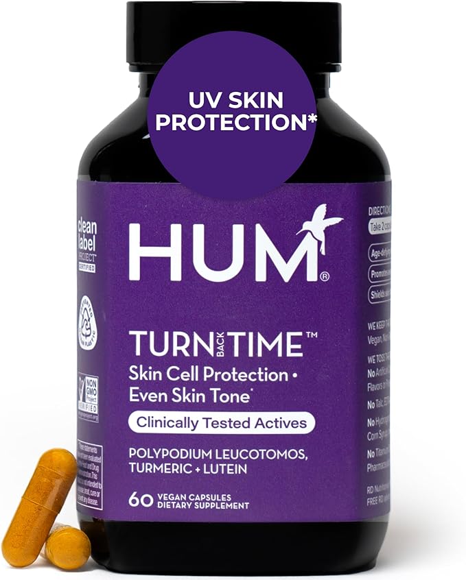 HUM Turn Back Time Turmeric Supplement for Youthful Looking Skin Support with Green Tea Extract Lutein &amp Polyphenols Skin Care Aging &amp Collagen Support Capsules for Even Tone 60 Vegan Capsu