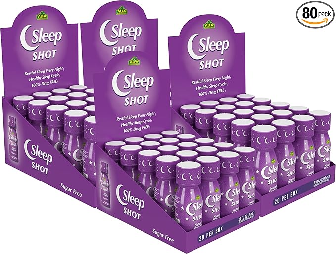 ALFA VITAMINS Sleep Shot Contains 10 MG of Melatonin Vitamin B6 L-Theanine for Healthy Sleep &amp Night time Routine- 2.4oz Shot Bottle - 80 Pack