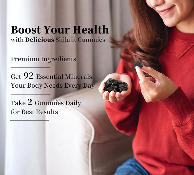 Shilajit Gummies with Ashwagandha Turmeric - Organic Zero Sugar &amp Vegan-Friendly Himalayan Shilajit for Men &amp Women - Energy Calm Cortisol Sleep Immune Support &amp Overall Health