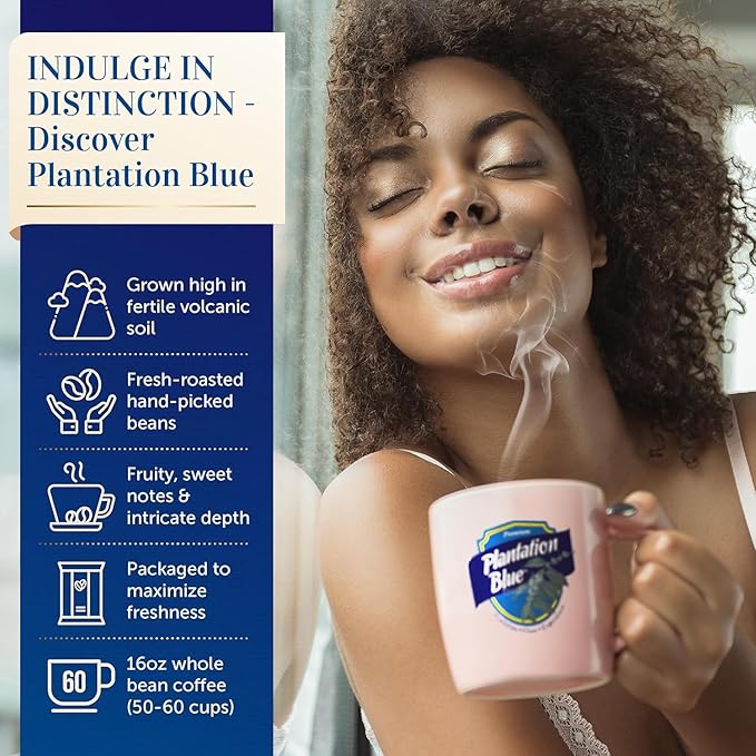 Plantation Blue 100% Blue Mountain Coffee Dark Roast Ground Premium Jamaican Coffee 12oz