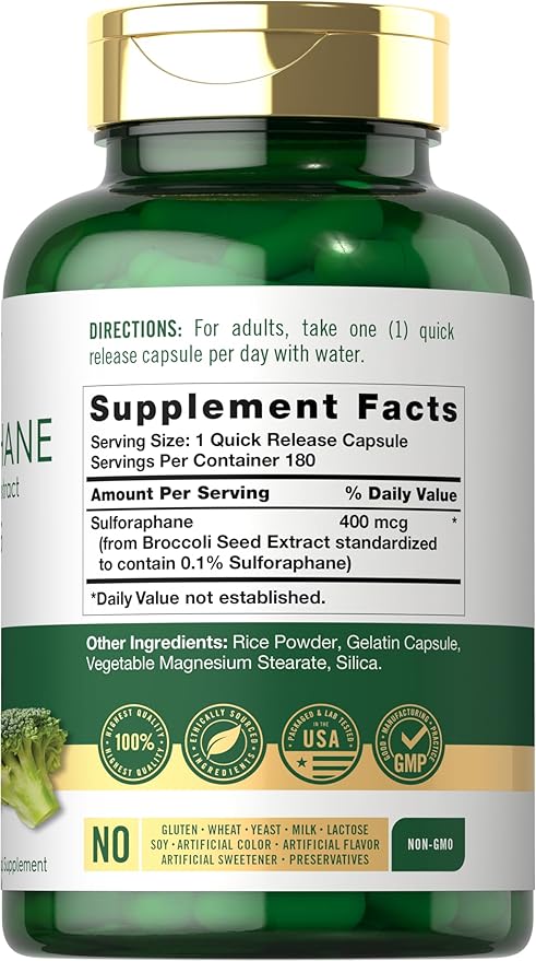 Carlyle Sulforaphane Supplement | 400 mcg | from Broccoli Seed Extract | 180 Capsules | Traditional Herbal Supplement | Non-GMO and Gluten Free Formula