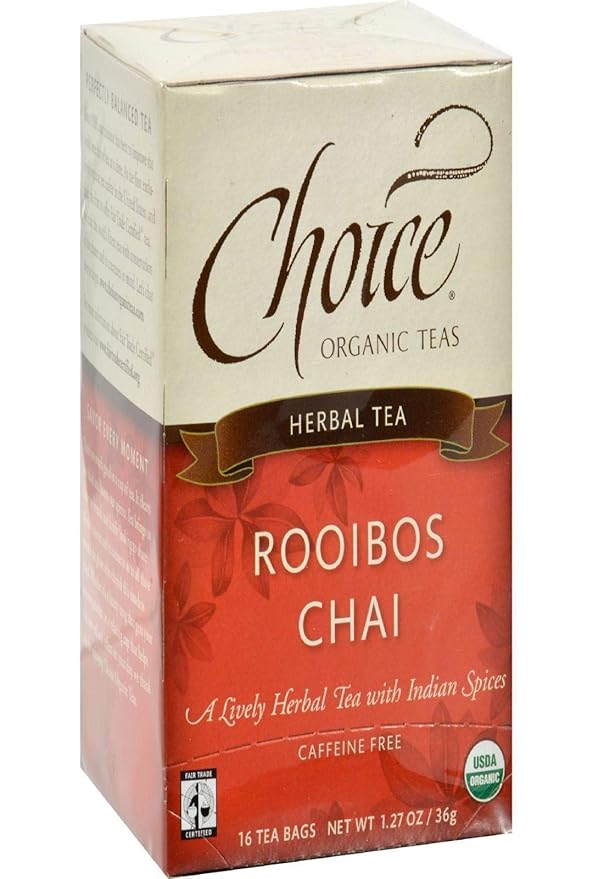 Choice Organic Teas Herbal Tea 16 Tea Bags Rooibos Chai Caffeine Free