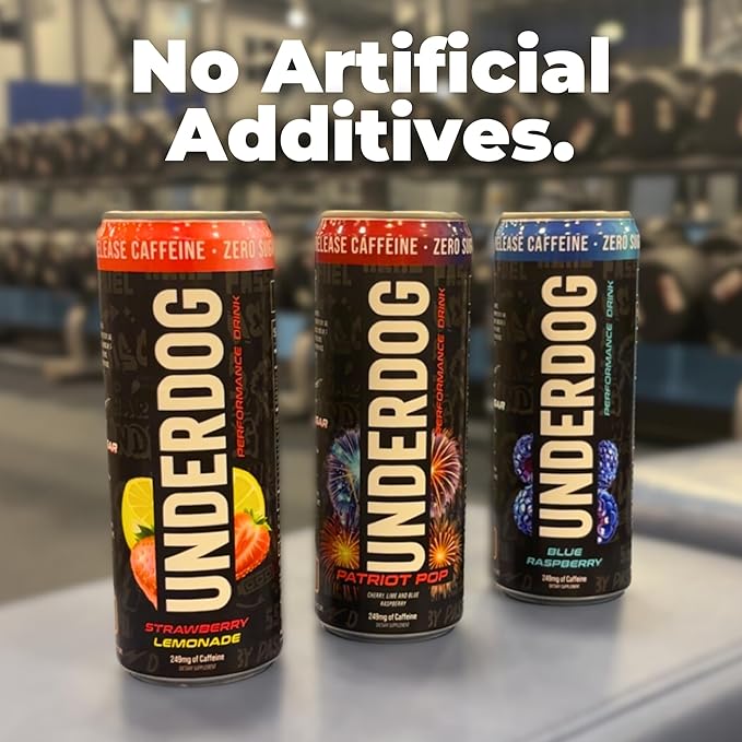 Underdog Performance Energy Drink Variety Nootropics Green Tea Extract Citrulline Clean Sugar Free Fast &amp Slow Release 249mg Caffeine per Serving No Artificial Additives 12 Pack