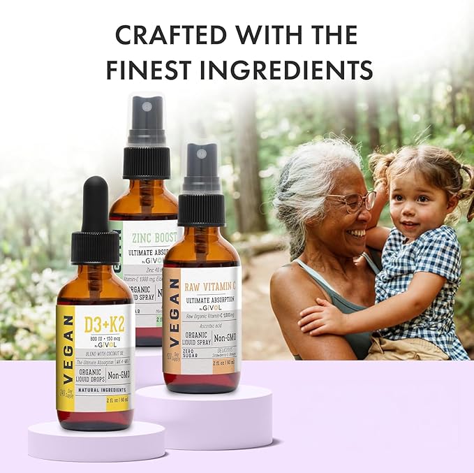 Raw Vitamin C D3 &amp K2 Liquid Zinc Picolinate - Premium Liquid Vitamins - 180 Days Supply -Trio Bundle