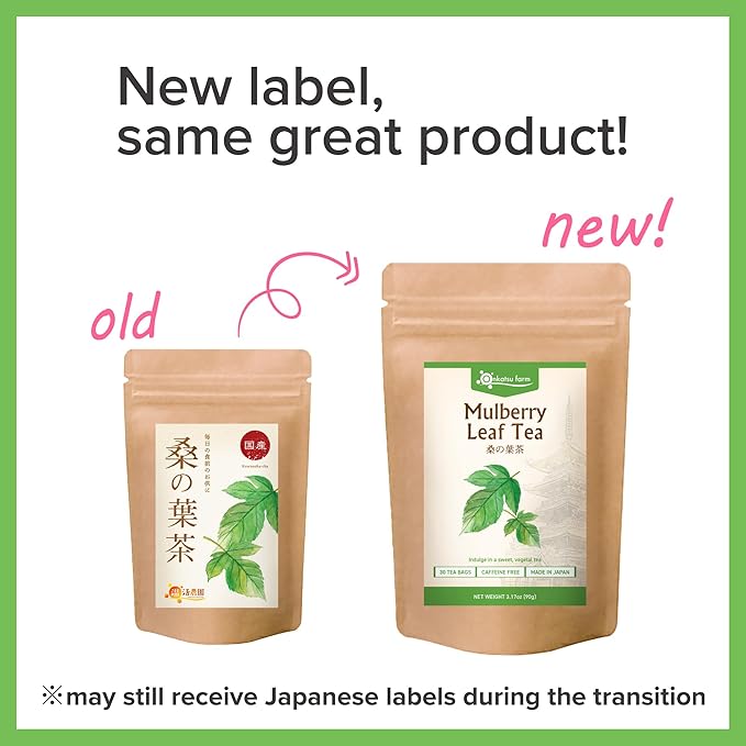 Onkatsu Farm Mulberry Leaf Premium Japanese Tea Bags Sweet Herbaceous Flavor Hot or Iced Caffeine Free 30 Total Tea Bags