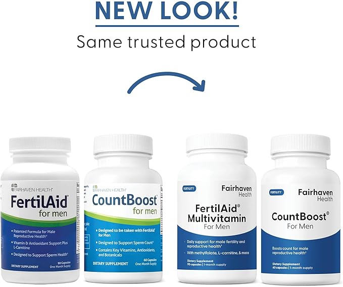 Fairhaven Health FertilAid for Men and Countboost Combo | Prenatal Male Fertility Supplement | Count and Motility Support Pre Conception for Him | Fertility Support Includes L-carnitine Zinc Folate