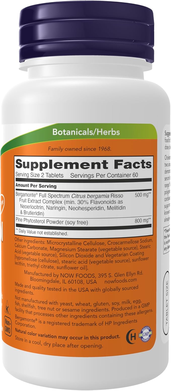 NOW Foods Supplements Cholesterol Pro™ with Bergamonte™ and Plant Sterols Cardiovascular Health* 120 Tablets(Pack of 2)