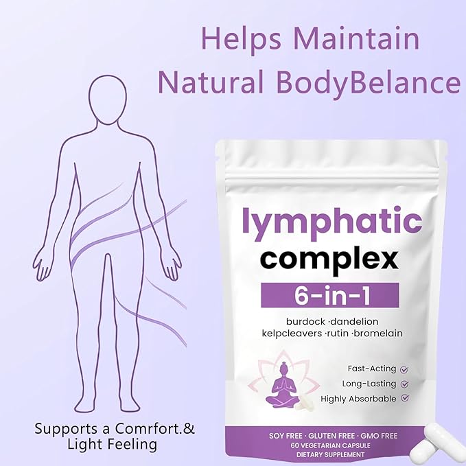 6-in-1 Lymphatic ComplexLymphatic Drainage Supplements|Herbal Blend with Dandelion Burdock Bromelain Cleavers Extract &amp More | VeganNon-GMO (1)