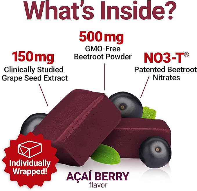 Force Factor Total Beets Blood Pressure Support Supplement with Beets Powder Great-Tasting Chewables for Heart-Healthy Energy and Increased Nitric Oxide 120 Chews 2-Pack