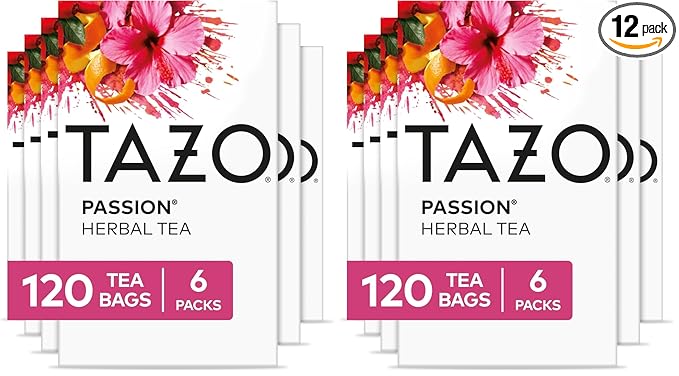 TAZO Passion Herbal Tea Bags Iced or Hot Caffeine-Free 120 Total Tea Bags (20ct - Pack of 12)