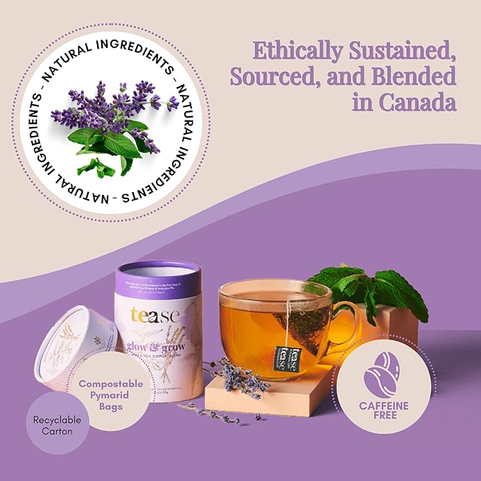 Tease Tea Organic Spearmint Glow &amp Grow Herbal Tea - Beauty Nettle for Hair Growth Caffeine Free for Healthier Hair Nails and Body