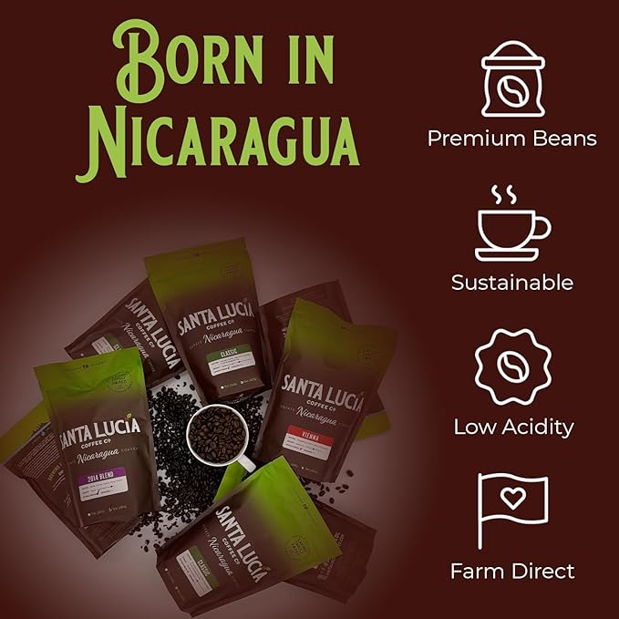 Santa Lucia Coffee Café Crema Espresso Roast Coffee - Specialty Volcanic Nicaraguan Espresso Roast - Farm-Direct Low-Acid - Dense Golden Crema - 91-Point Small-Batch - Ground - 16oz (Pack of 3)