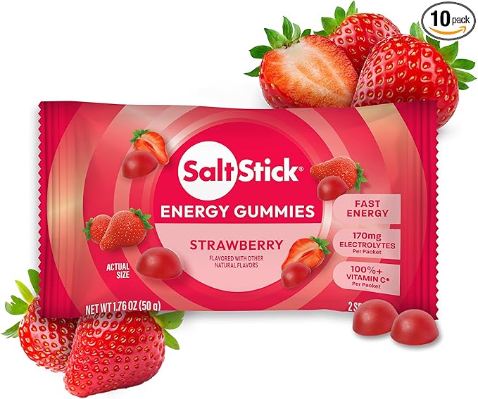SaltStick Energy Gummies with Electrolytes Strawberry Easy to Chew Electrolyte Gummy 10 Packs 80 Gummies