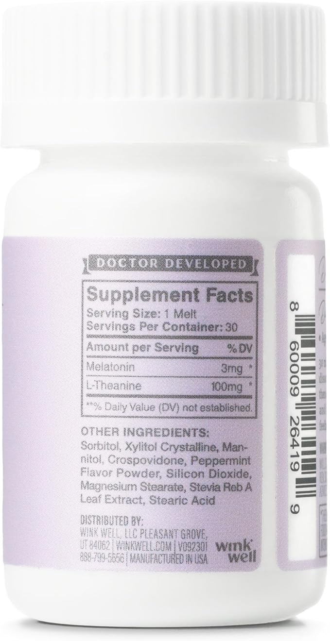 Wink Well 3 mg Melatonin Sugar Free Sleep Melts for Adults- Nighttime Natural Sleep Aid to Help Increase Sleep Boost Immune System- Easy Dissolvable Sleep Supplement- 30 Tablets