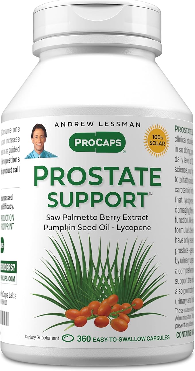 ANDREW LESSMAN Prostate Support Supplement for Men's Health 360 Softgels No Additives - Saw Palmetto for Men Pumpkin Seed Oil Lycopene Omega-3 for Prostate Health Urinary Bladder Function
