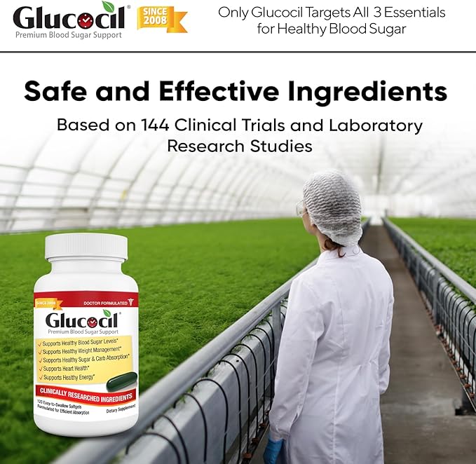 Glucocil – Softgels - Premium Blood Sugar Support - Over 2 Million Bottles Sold - Supports All 3 Blood Sugar Essentials - Since 2008 with Berberine Proprietary Mulberry Leaf and More 3-Pack