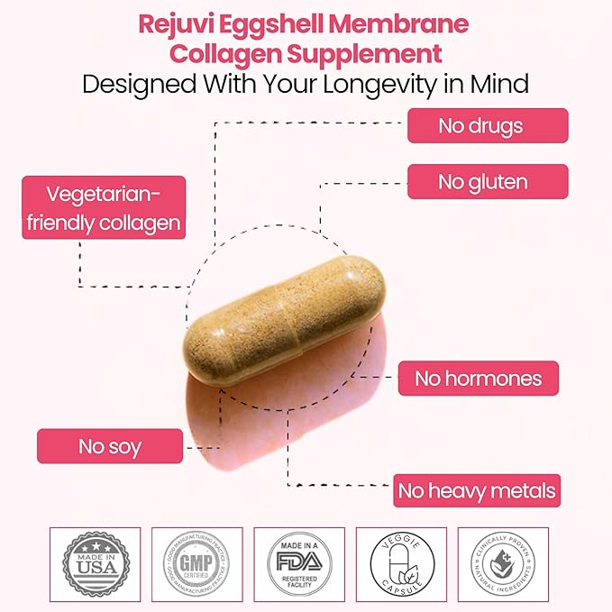GlocalCare Rejuvi Collagen Booster – 300mg Ovoderm Vegetarian Collagen for Skin Elasticity Firmness &amp Joint Support – Biotin Grape Seed Extract CoQ10 (20 Capsules)