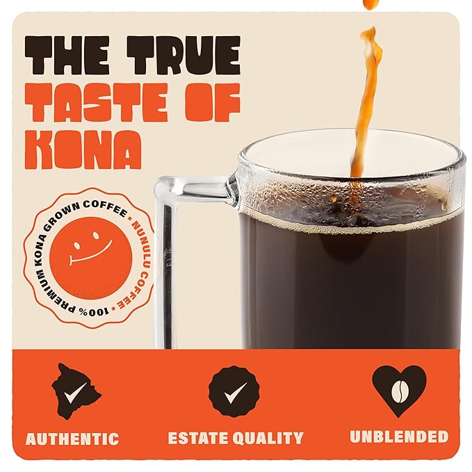Nunulu Coffee That Sings - 100% Kona Whole Bean Coffee - Medium Roast - 100 Percent Pure Hawaiian Kona Beans - 7 Oz