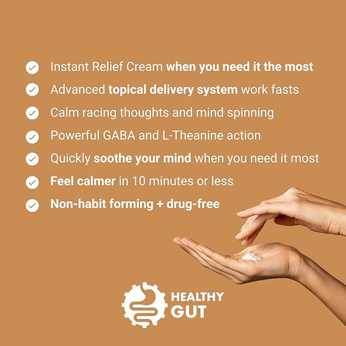 Healthy Gut BeSerene IR | GABA &amp L-Theanine | Instant Relief Topical Cream | 1.9 OZ