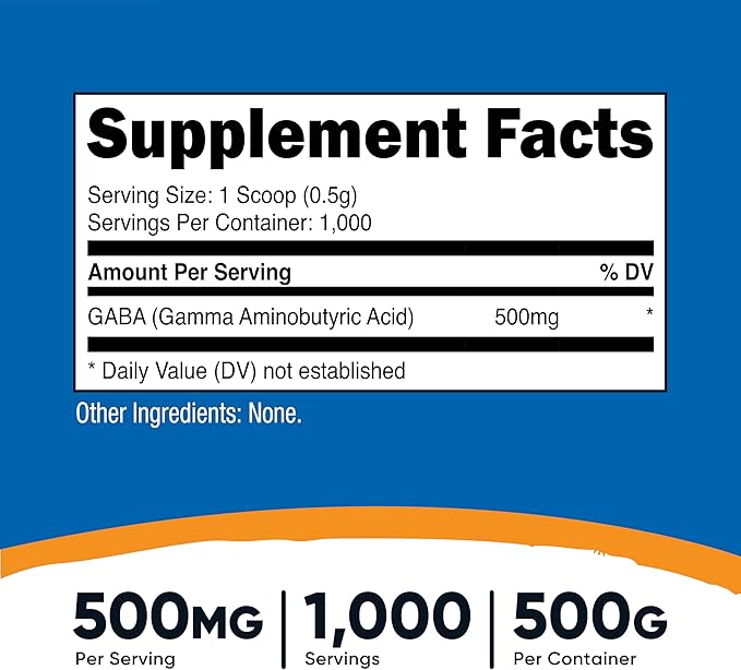 Nutricost Pure GABA 500G Powder (Gamma Aminobutyric Acid) (500 Grams/1.1 pounds)
