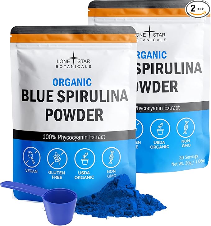 Organic Blue Spirulina Powder - 100% Pure Superfood Blue-Green Algae No Fishy Smell Natural Food Coloring for Smoothies &amp Protein Drinks - Non GMO Gluten-Free Vegan + USDA Certified 60 Servin