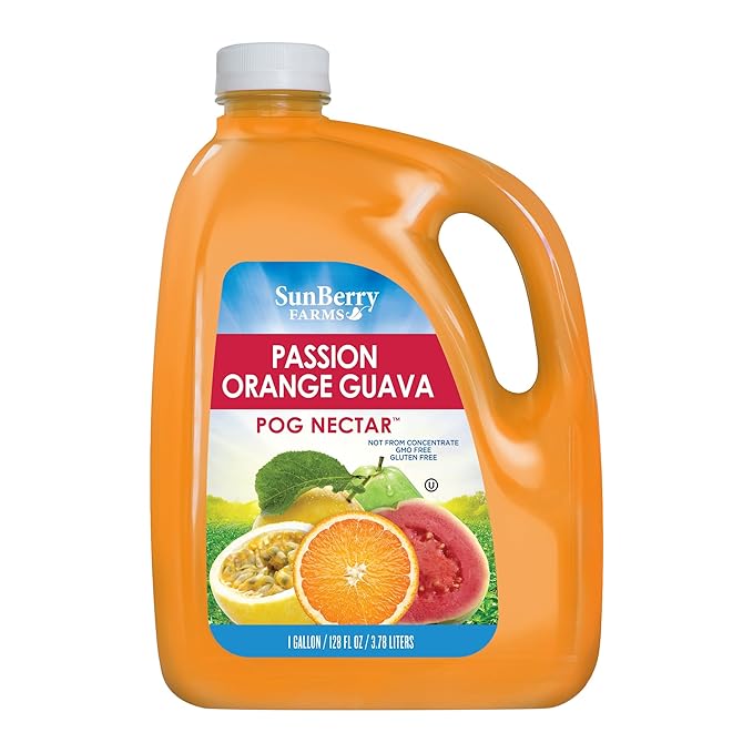 Sunberry Farms POG 128oz – Passion Orange Guava Tropical Juice Real Fruit Nectar No Artificial Flavors or Colors Family-Size 1 Gallon Bottle