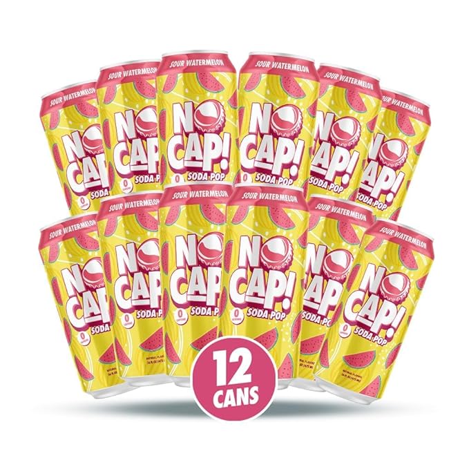 No Cap Soda Pop Soda Bitter Sour Watermelon 16 fl oz (Pack of 12)