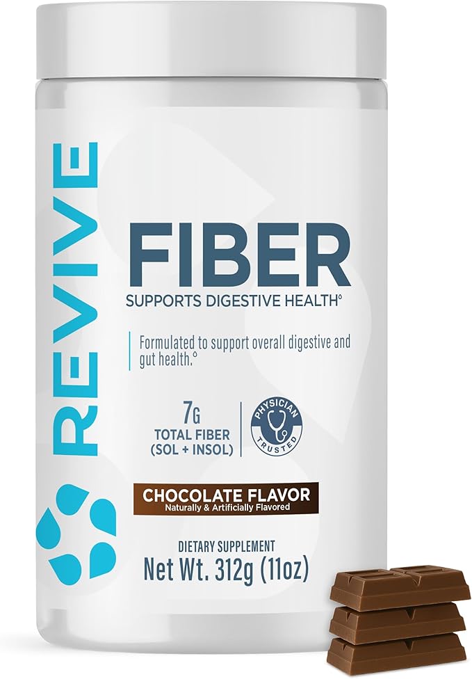 Revive MD Fiber Supplement for Digestive &amp Gut Health - 5g of Dietary Fiber Supports a Healthy Digestive System with Psyllium Husk &amp More - (Chocolate 30 Servings)