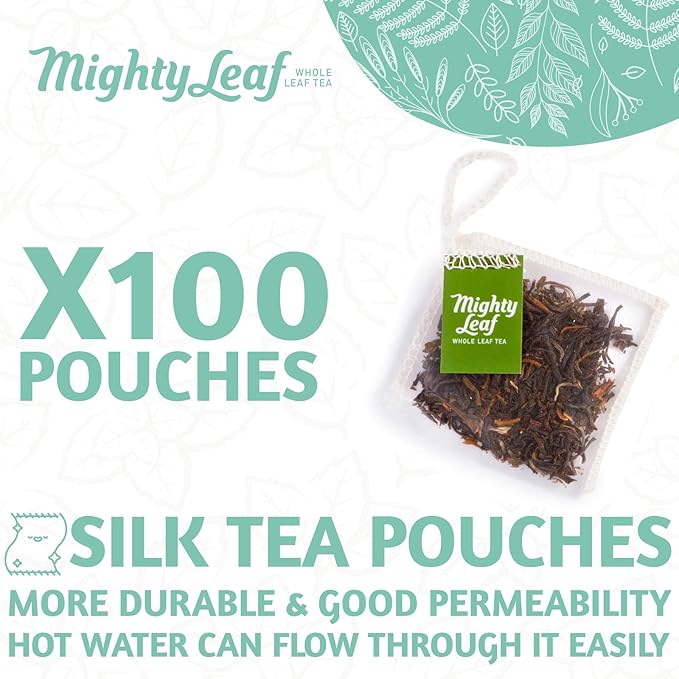 Mighty Leaf Organic Spring Jasmine Green Tea – 100 Count Premium Silken Tea Bags – Foil Wrapped for Freshness – Whole Leaf Green Tea with Floral Jasmine Aroma – USDA Organic Certified