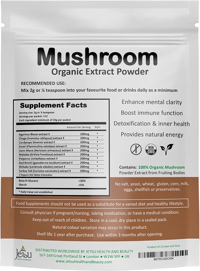 Mushroom Extract Powder - Powerful 10 Blend Organic Lions Mane Cordyceps Reishi Shiitake Turkey Tail Mushrooms Nootropic Brain Supplement for Energy Calm Focus &amp Immune System Booster