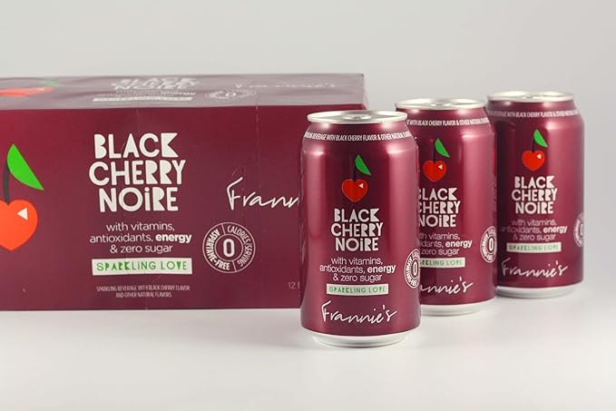 KauffmanTreats Frannie Sparkling Beverage- Zero Calories &amp Sugar Aspertame Free: 24-Ct Case 12 Oz. Cans (Black Cherry Noire)