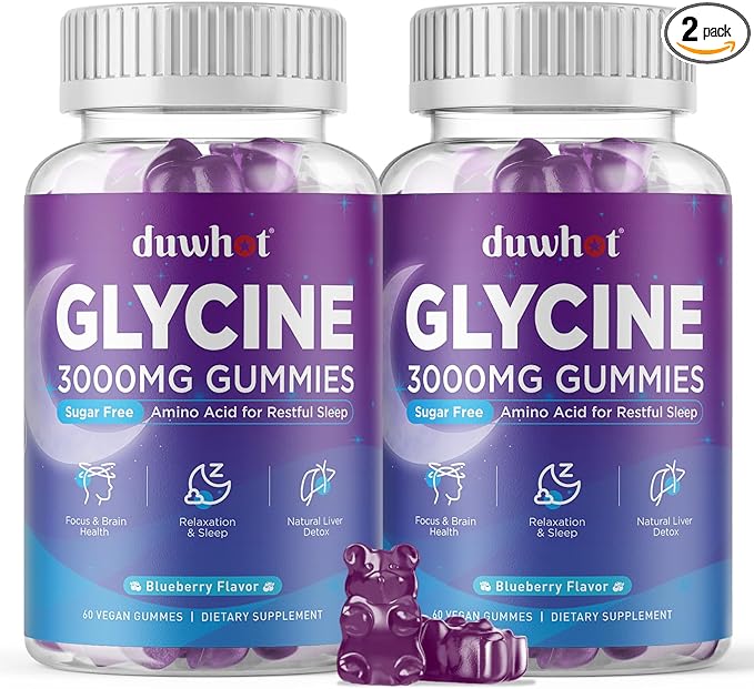 Glycine Gummies 3g(3000 mg) Glycine Supplements for Sleep Detox Relax Nerve Support Blueberry Flavor Sugar-Free Vegan Non-GMO Gluten-Free 120 Ct.
