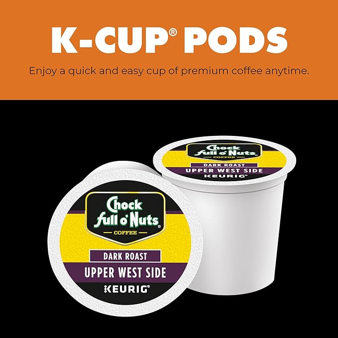 Chock Full o' Nuts Upper West Side Keurig K-Cup Pods for Keurig Brewers – Premium Arabica Dark Roast – Single Serve – 1 Pack of 12 K-Cup Pods
