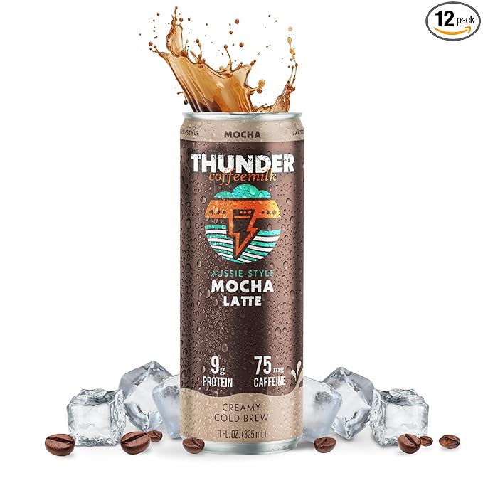 Thunder CoffeeMilk - 11 oz Aussie Style Cold-Brewed Latte Canned Coffee Iced Coffee Cans for Grab &amp Go Natural Protein-Rich 75mg Caffeine Energy Drink in Handy Cold Brew Cans Mocha 12 Pack