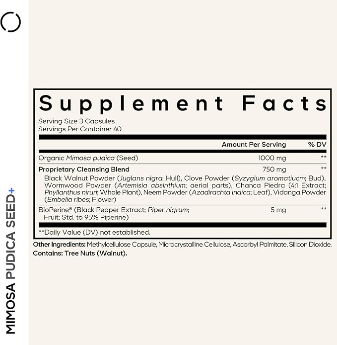 Codeage Organic Mimosa Pudica Seed Capsules - Mimosa Pudica Seeds Supplement - Black Walnut Cloves Vidanga Neem BioPerine - All in One - Sensitive Plant Pills - Non-GMO &amp Vegan - 120 Capsules